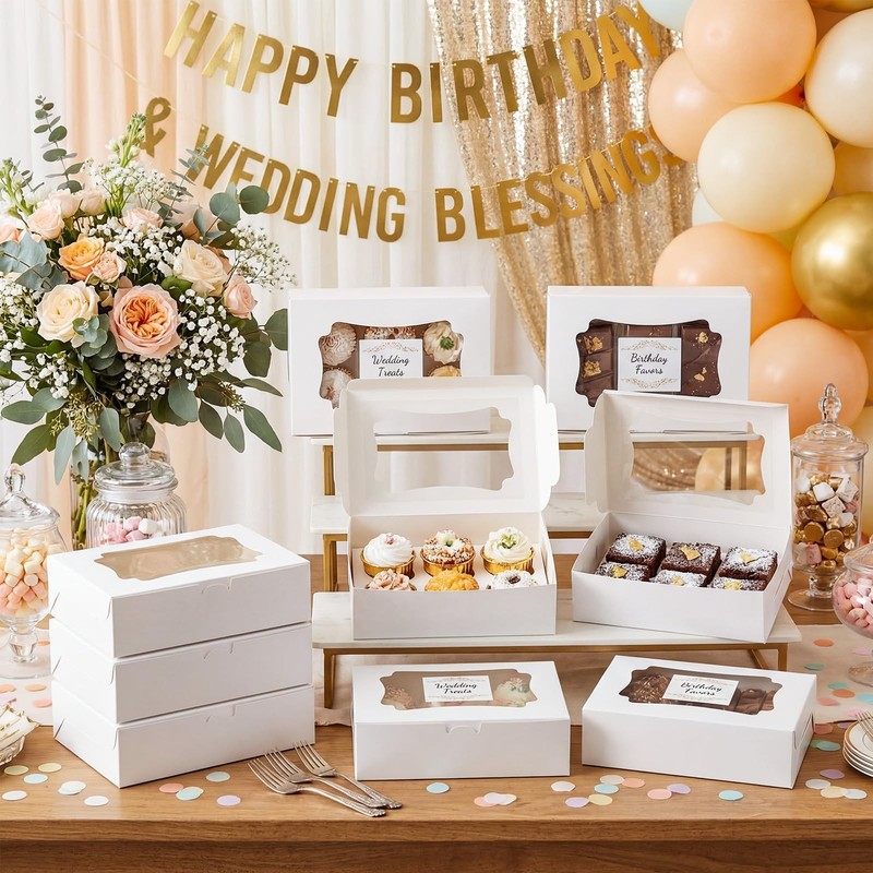 100 Pcs Bakery Boxes 12 x 8 x 2.5 Inch Rectangle Cookies Boxes with Windows f... gallery