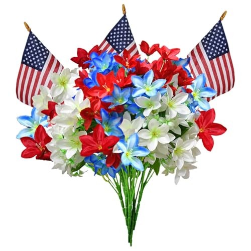 12.5” Artificial Flowers 4th of July Decorations Red White Red, White, Blue 01