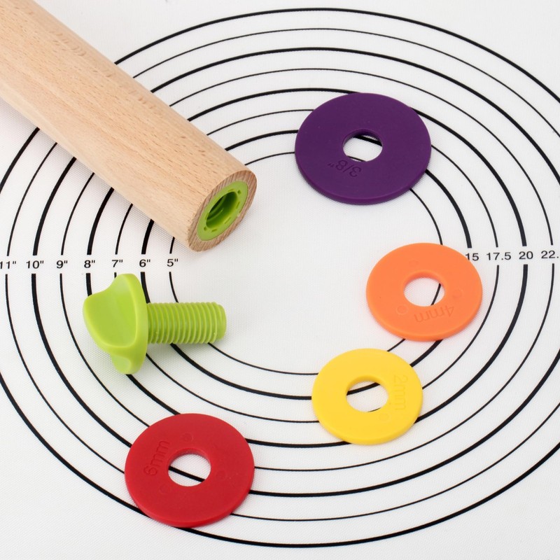 13.6x2.5x2.5 Inch Adjustable Wooden Rolling Pin 4 Removable Thickness Rings gallery