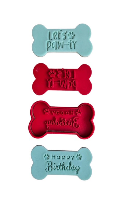 Dog bone cookie stamp cake fondant embosser – Let’s paw-ty, and Happy birthday s