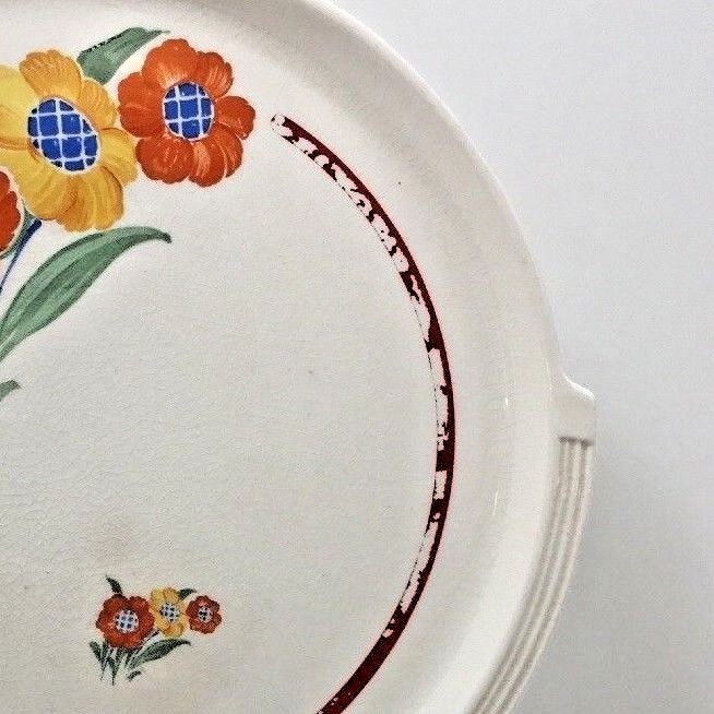 Vintage Cake Plate Cake Server Pottery Guild Hostess Ware Floral Red Yellow gallery