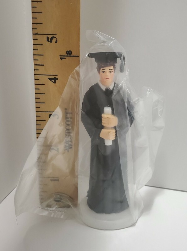 Vintage Plastic Cake Topper Boy Male Graduate Black Gown 4.5" gallery