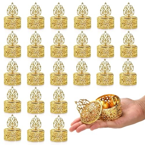 24 Pack Gold Vintage Favor Boxes, Mini Plastic Candy Container with Lid, gallery