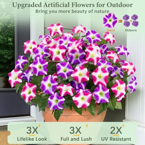 Artificial Flowers for Outdoors Realistic Fake 4 Bundles Fuchsia, Rose Red gallery