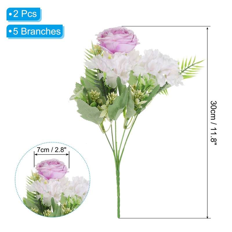 2Pcs 5 Branch Artificial Silk Peony Hydrangea Fake Flowers with Stem, Purple gallery
