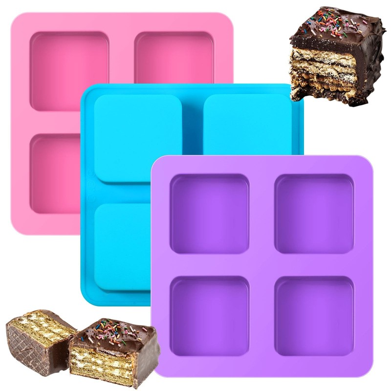 4 Cavity Chocolate Covered Cookie S’mores Molds, 3Pcs Silicone Square Molds R…
