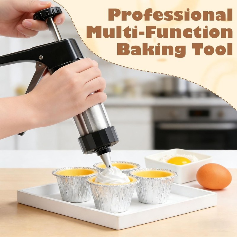 Stainless Steel Cookie Press Gun Kit 13 Discs 8 Icing Tips Baking Decorating gallery
