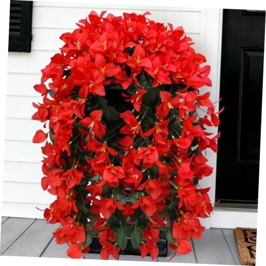 Faux Bougainvillea Artificial Flowers Plants for Outdoor Outside 2pcs Red