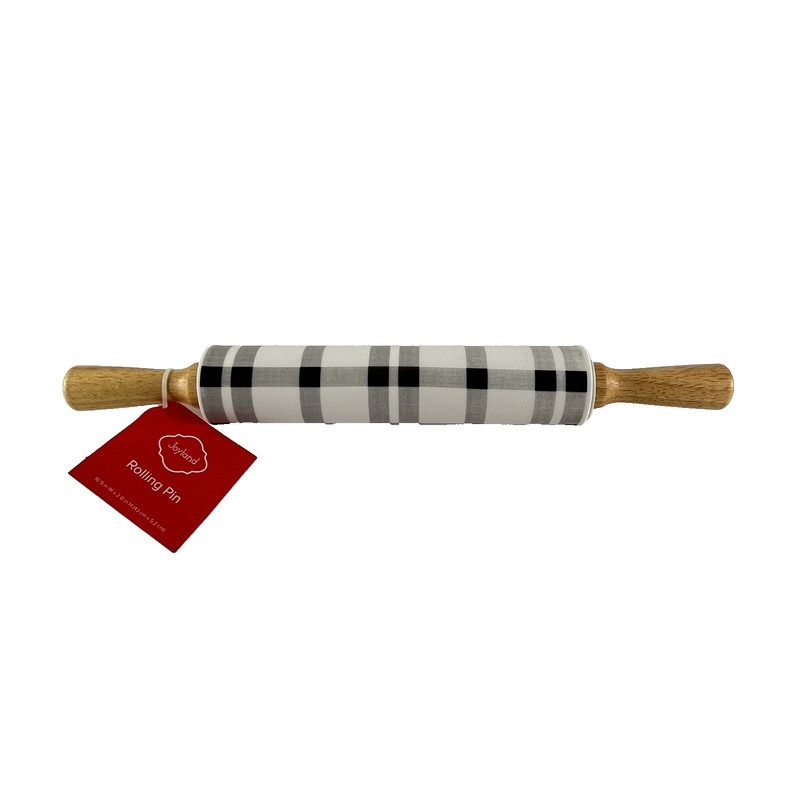 Joyland Rolling Pin Black & White Plaid 16.9 W x 2.0 In H Silicone & Wood New