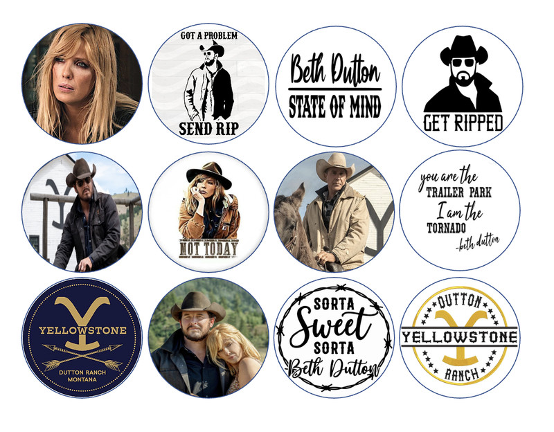 set of 12 beth, rip, wyoming, edible paper, cupcake cookie toppers CHOOSE SIZE