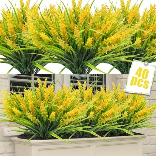 40 Bundles Artificial Plants Outdoor Fake Monkey Grass with Lavender Yellow gallery
