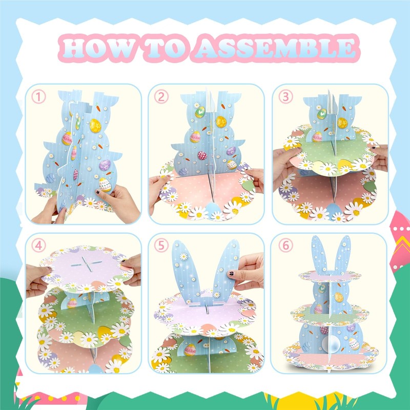 3 Tier Easter Cupcake Stand Rabbit Shaped Dessert Holder Blue Bunny Cake Stan... gallery