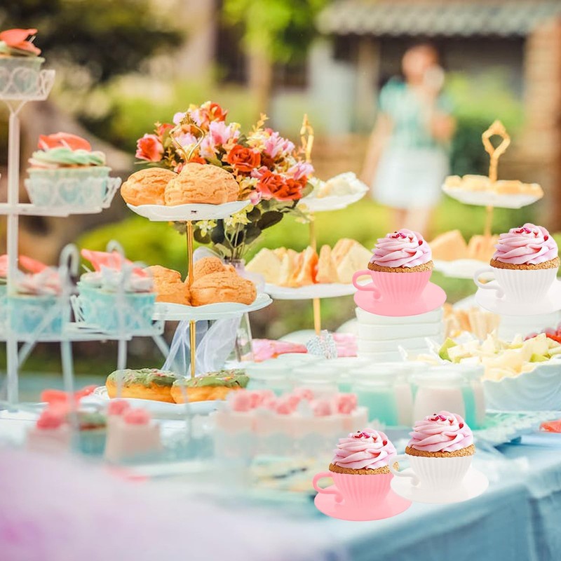 White Silicone Teacup Muffin Cupcake Baking Liners 8 Cups And Saucers 16 PCS gallery