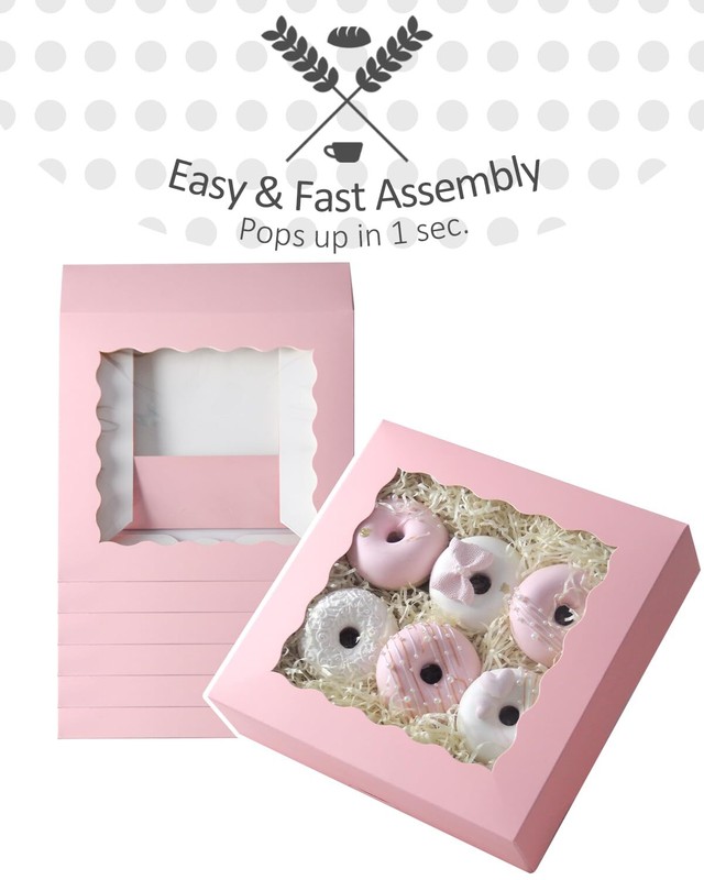 8x8x2.5 Inch Pink Pastry Box With Window Donut Pie Boxes 12pcs Bakery Box Aut... gallery