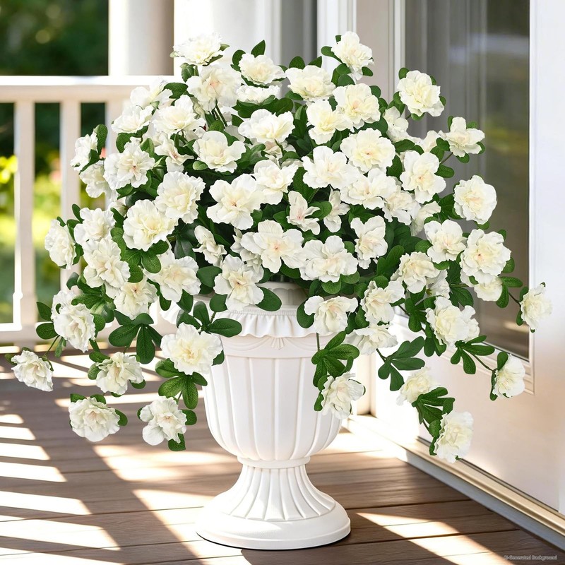 Dolicer Artificial Flowers For Outdoors 4 Bundles Uv Resistant Fake White