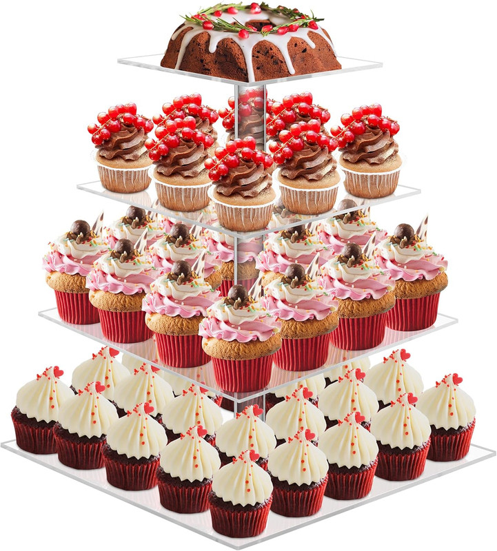 Cupcake Stand, 4 Tier Cupcake Stands for 52 Cupcakes, Square Acrylic Dessert Tab
