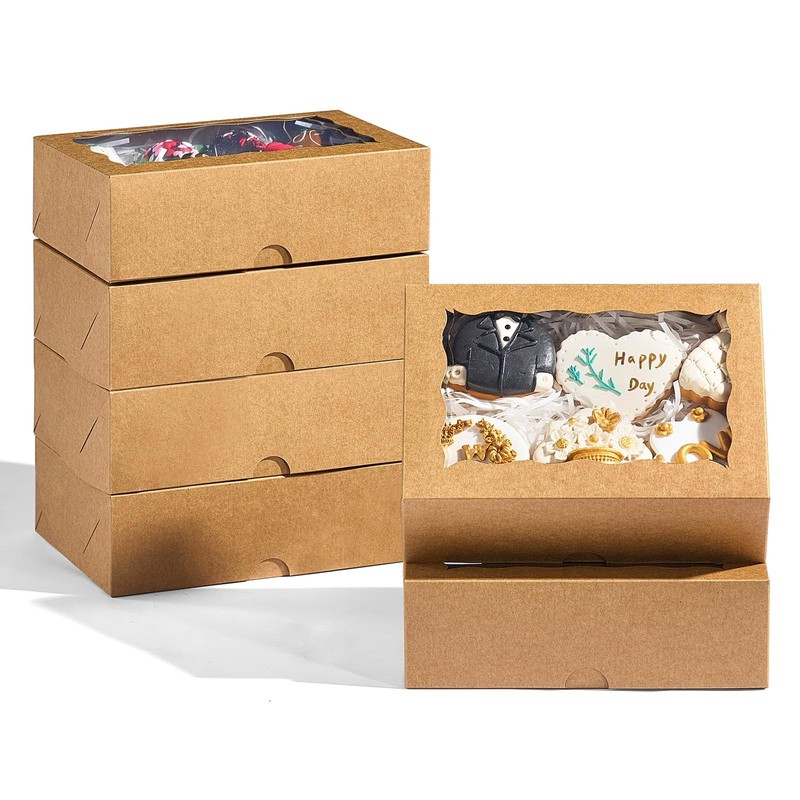 20PCS Brown Cookie Boxes with Window, 8x6x2.5 Inch Gift-Ready Pastry Box for …