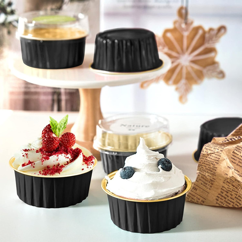 100 Pieces Aluminum Foil Baking Cups with Lids, 5Oz Disposable Ramekin Cupcake L gallery