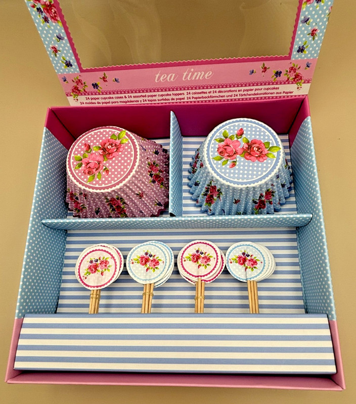 Miniamo Tea Time Cupcake Kit 24 Baking Liners 24 Toppers Picks Floral Tea Party gallery