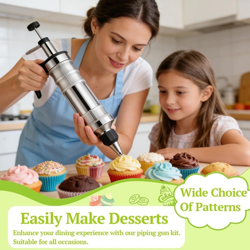 Dessert Decorating Syringe Set with 6 Icing Tips, Stainless Steel Kit gallery