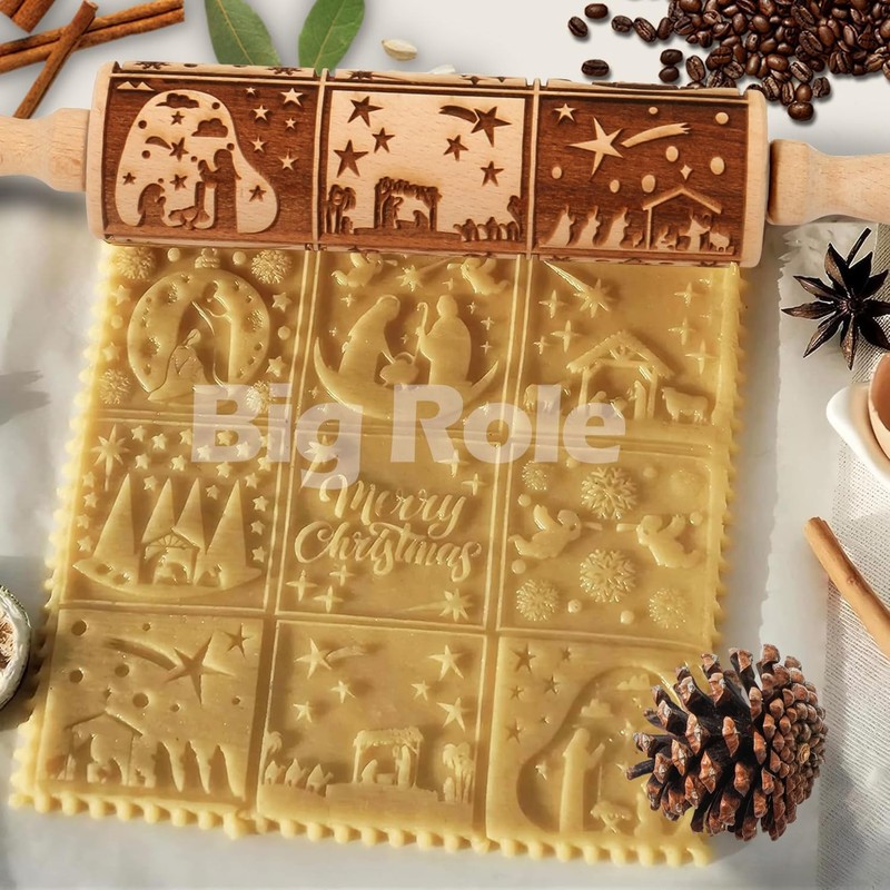 Embossed Rolling Pin for Baking Cookies Christmas Embossing Rolling Pins with De gallery