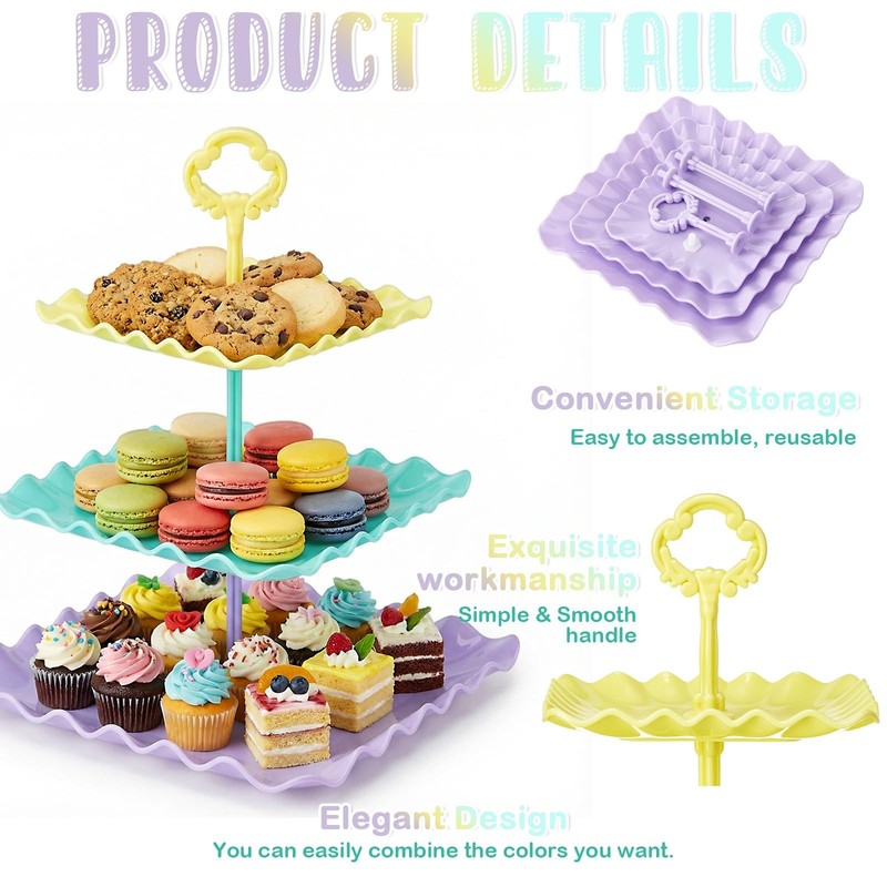 6 Set 3 Tier Plastic Cupcake Stand Macaron Color Dessert Cup Cake Holder Towe... gallery