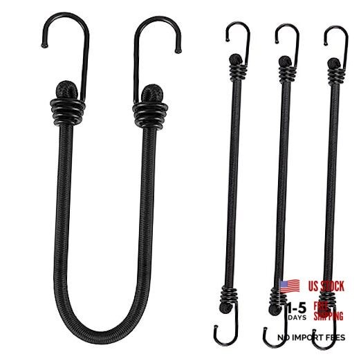 ch Small Bungee Cord with Hooks-Black Bungee Cords Heavy Duty Outdoor 12 In