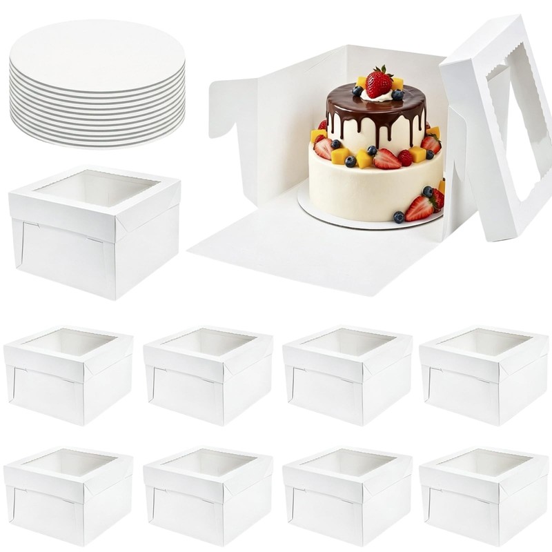 20Pcs Cake Boxes 12 Inch, Tall Cake Box with Window and Boards for Multi-Laye...