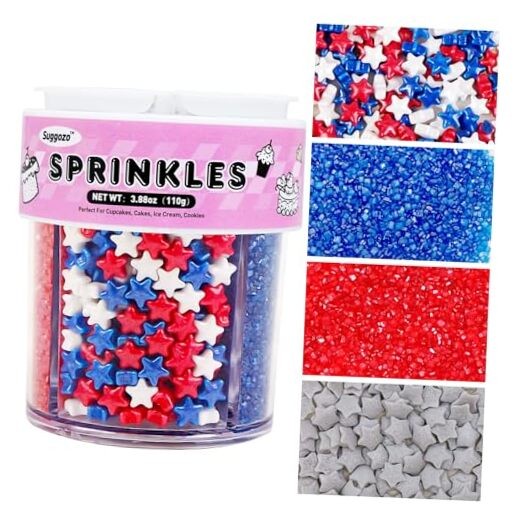 Patriotic Sprinkles, 4th of July, Red Silver Star Inpendence Day Sprinkles