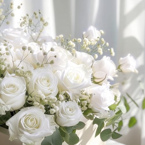 50 Pcs Roses Artificial Flowers, Real Touch Velvet Roses Bouquet 50pcs White gallery