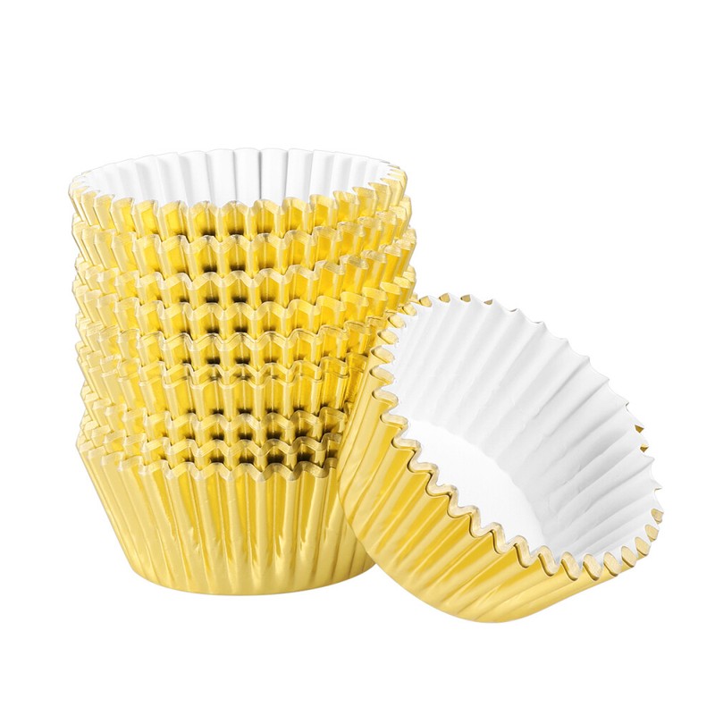 OUNONA 200PCS Thickened Aluminum Foil Cups Cupcake Liners Cake Muffin Molds