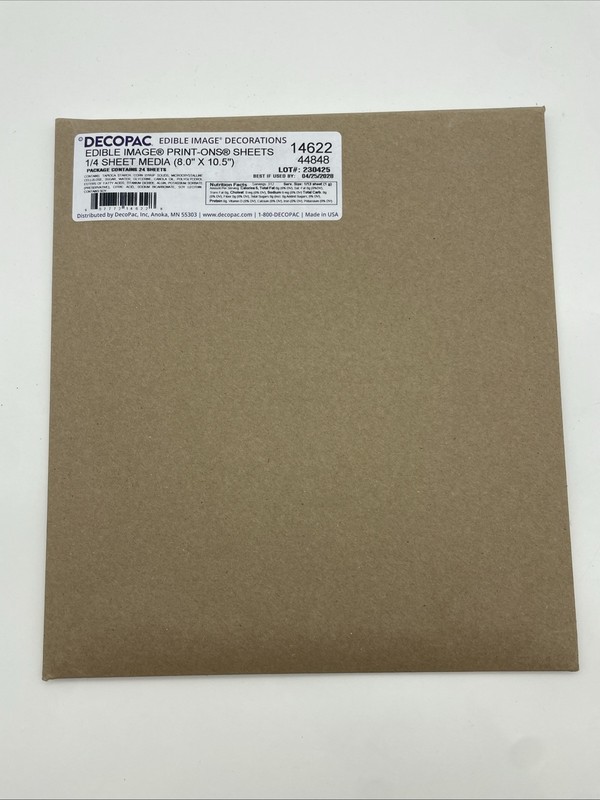 Decopac Edible Image Decorations Print-Ons 1/4 Sheet Media 8” x 10.5” 24 Pk (254