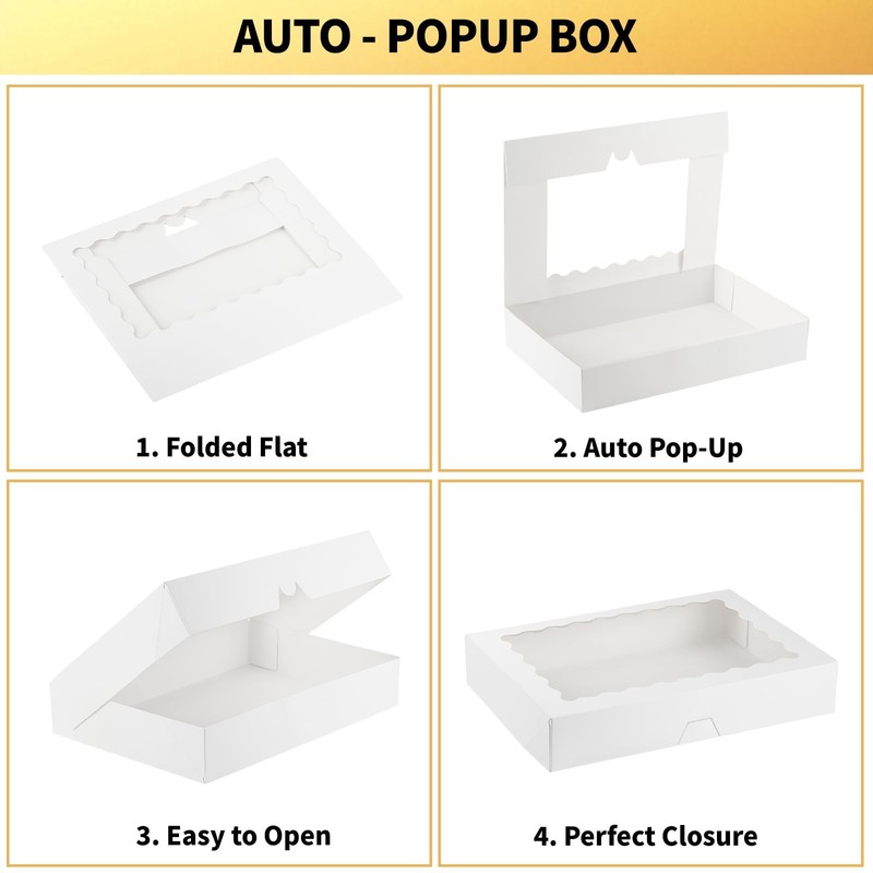 20 Pack Cookie Boxes, 14x10x2.5 Inch Large Bakery Boxes with Window, Auto-Pop... gallery