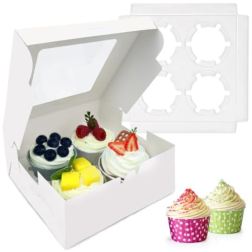 MUMULULU PCS White Paper Cupcake Boxes with 4 Cavity Cookie Gift Boxes with 14 gallery