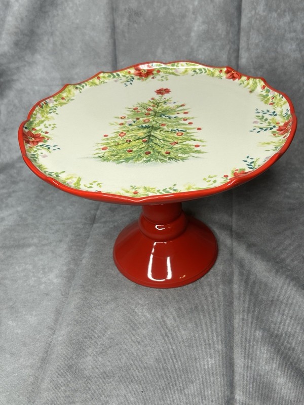 The Pioneer Woman Holiday Cheer Christmas Tree Pedestal Cake Stand 10.5″ x 7″