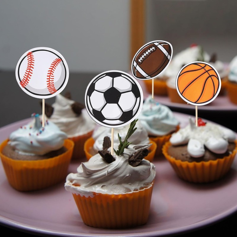 40 Pack Sports Cupcake Toppers Basketball Cupcake Toothpicks Soccer Ball gallery