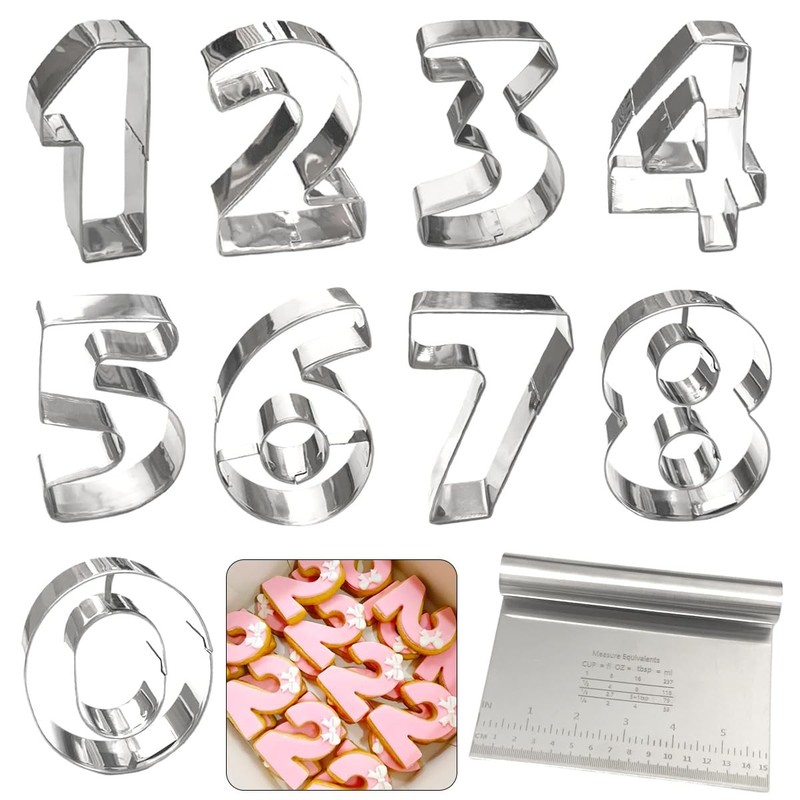 Number Cookie Cutters Shapes 9pcs, Sturdy Basic Biscuit Cutters Set with Doug...
