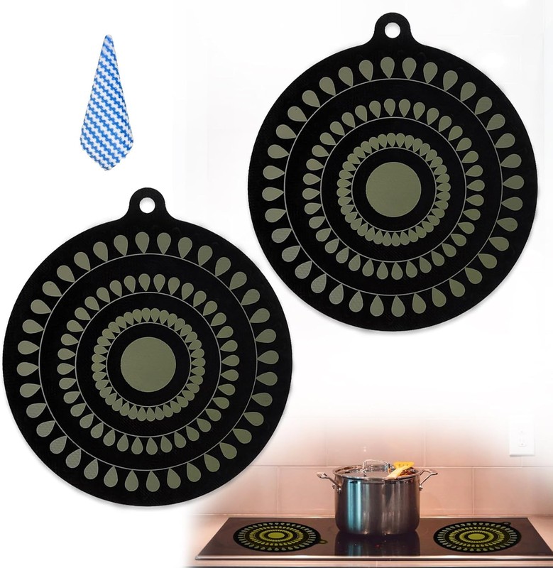 9.5 Inch Thermochromic Silicone Induction Cooktop Protect Mat,2Pcs Induction