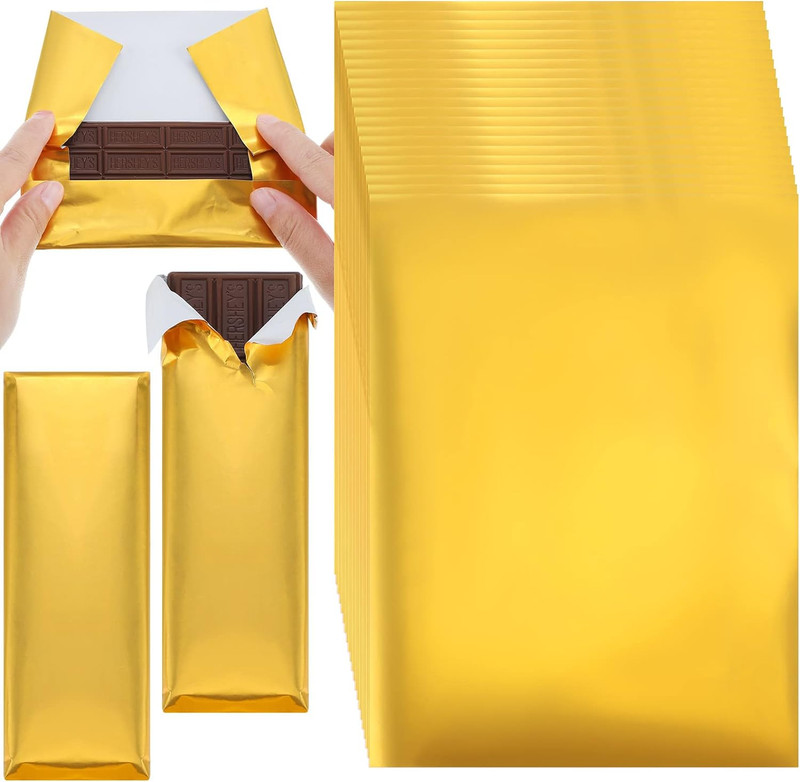 200 Pcs Gold Chocolate Bar Wrappers Bulk with Thick Paper Backing, 7.5 x 6 Inch gallery