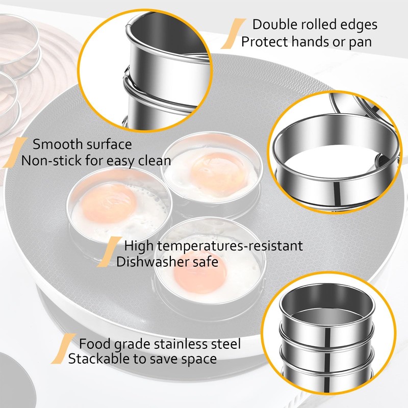 16packs English Muffin Rings Crumpet Rings 4 Inch Stainless Steel Double Roll... gallery