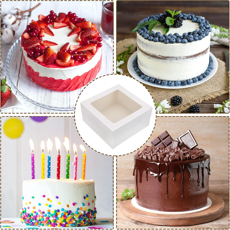 Moretoes 30pcs Cake Boxes, 12x12x6 Inch Square Bakery Boxes with Window Cajas Pa gallery