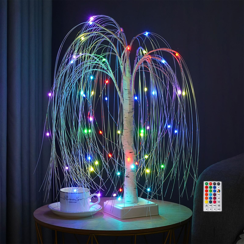 Bhgnejn 2Ft Artificial Christmas Tree – Lighted Led Willow Remote 60 Rgb Color