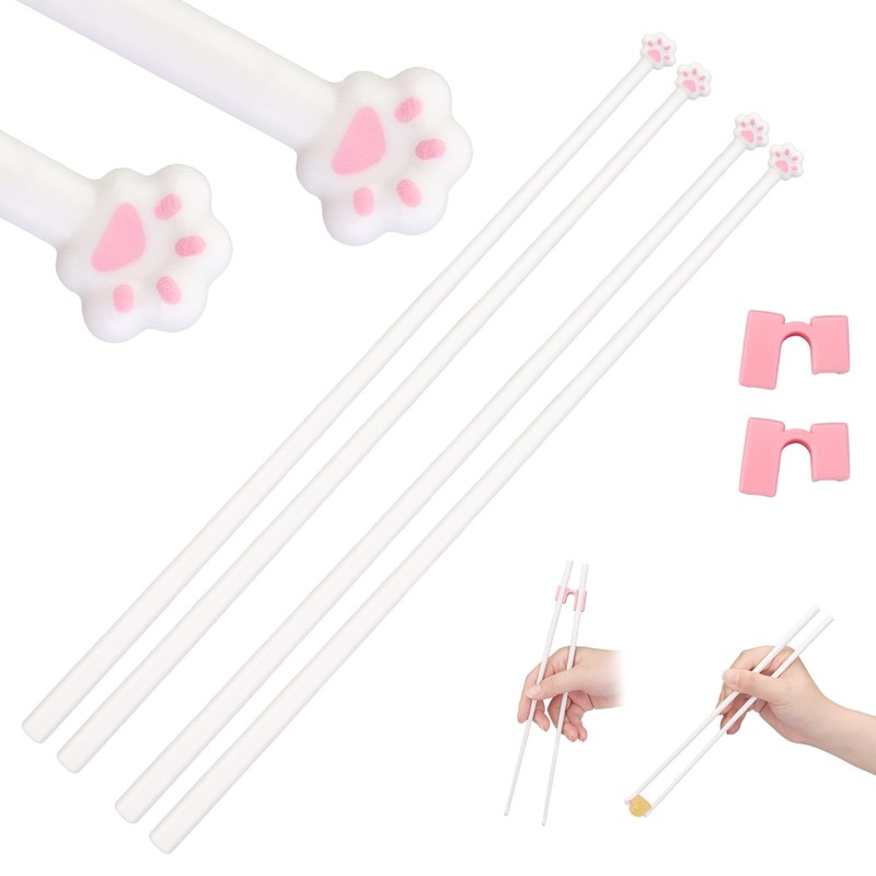 2 Pairs Cat Paw Chopsticks With Helpers Reusable Training Kids Adults Gift