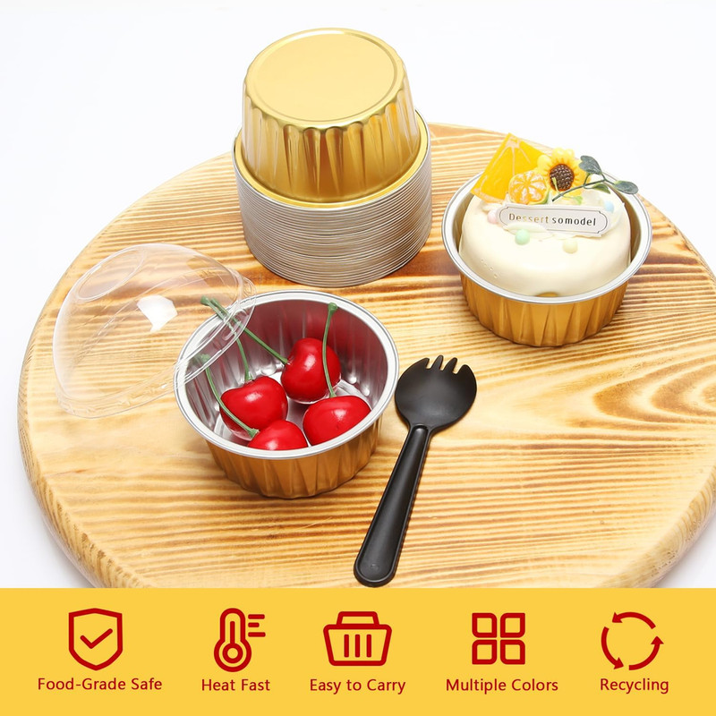 Aluminum Cupcake Liners with Dome Lids 50 Pack,Free-Air 5oz Foil Baking Cup Gold gallery