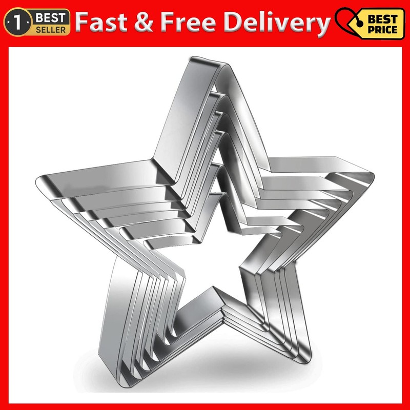 6 Pieces Star Cookie Cutters Set – Stainless Steel Five-Pointed Shaped Cutter…