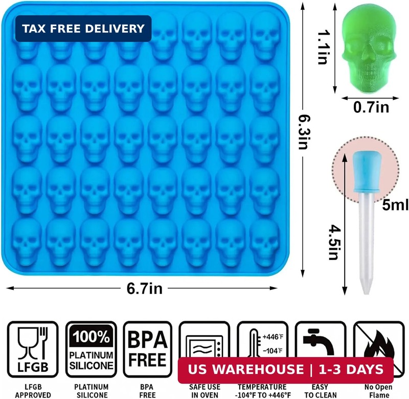 Sidosir 4Pcs Gummy Skull Chocolate Molds, Gummy Skull Candy Molds, Non-stick Sil gallery