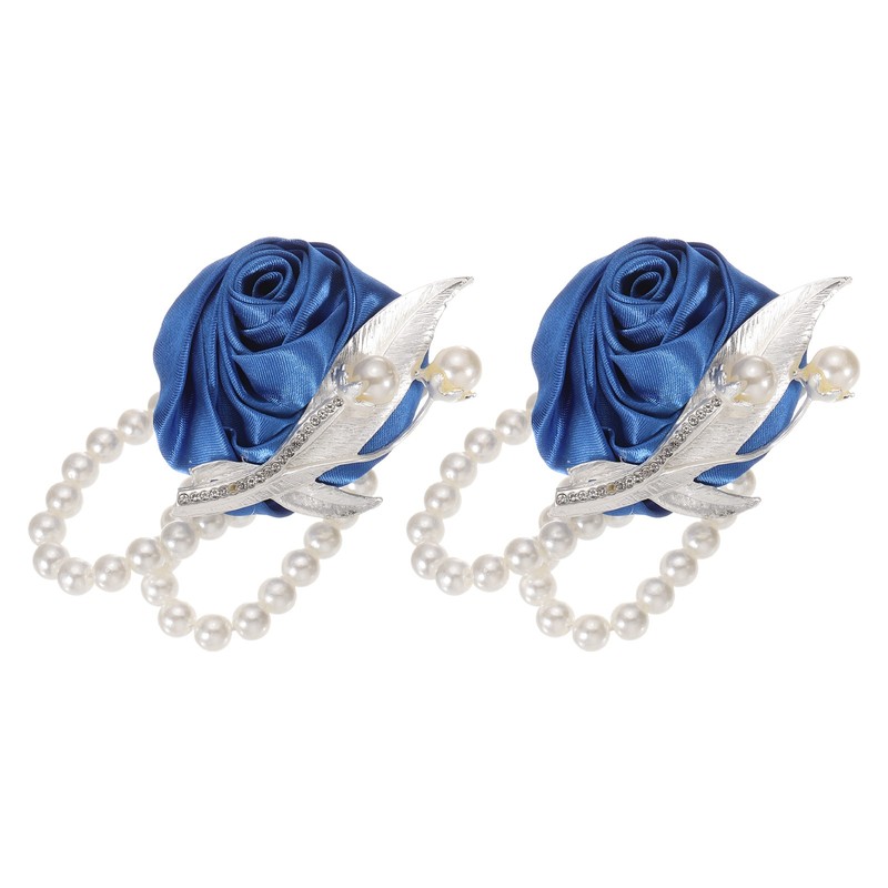 2Pcs Wrist Corsage Artificial Flower Bracelets, 2.4 x 2.8 Inch Blue