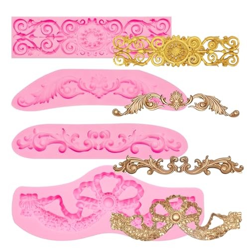 Baroque Scroll Silicone Fondant Molds, 4 Designs, Pink Cake Border Pink(LC156) gallery