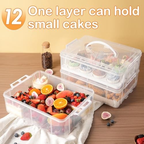 Stackable Cupcake Carrier with Lid & Handle, 50 PCS Liners, Reusable Dessert Tra gallery