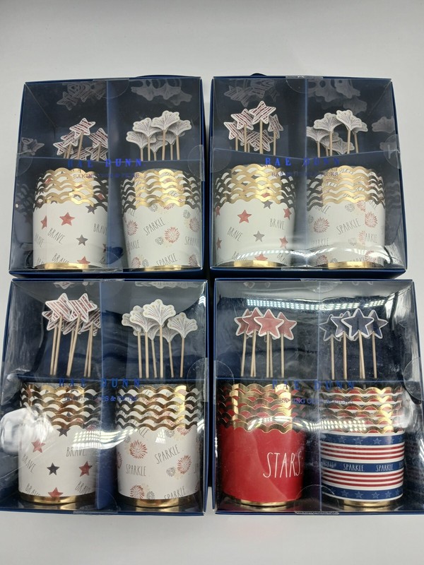 (Lot Of 4) Rae Dunn Baking Cups & Picks Stars Sparkle Fireworks Independence Day